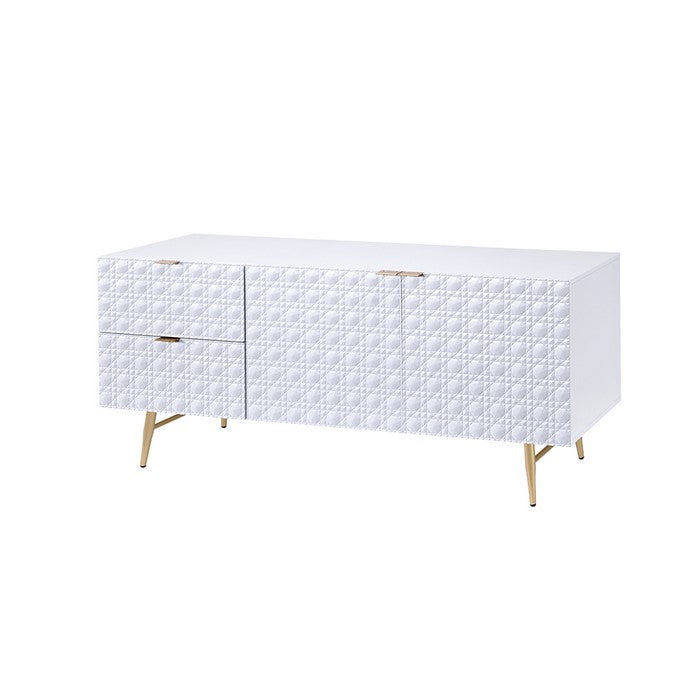 2 Drawer TV Console with Angled Metal Legs, White