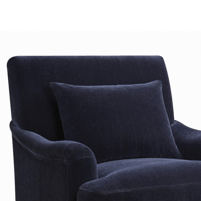 Woven Fabric Upholstered Wooden Accent Chair with Matching Pillow, Blue