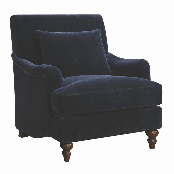 Woven Fabric Upholstered Wooden Accent Chair with Matching Pillow, Blue