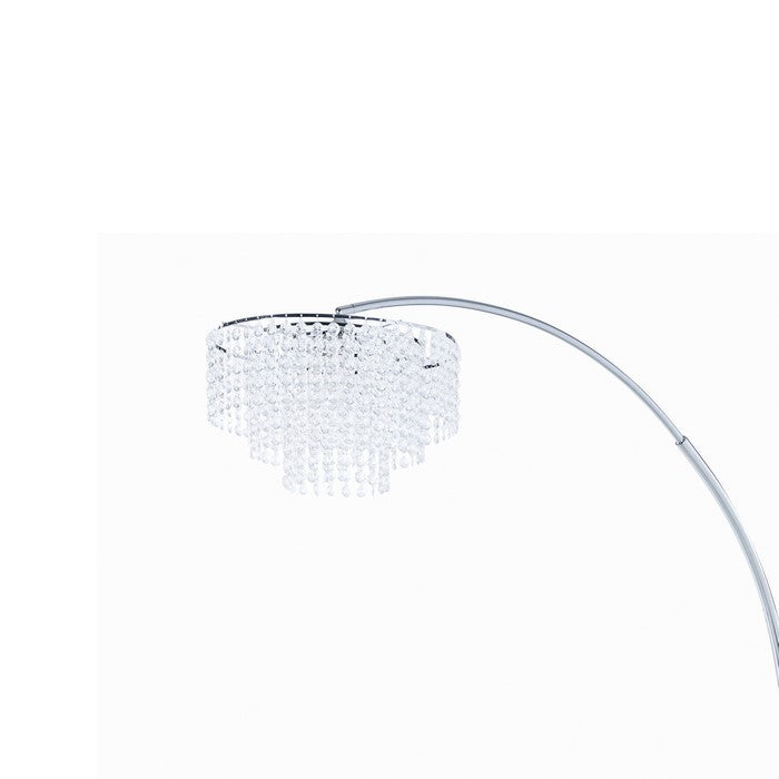 Crystal Accented Tiered Metal Floor Lamp with Marble Base, Silver and White