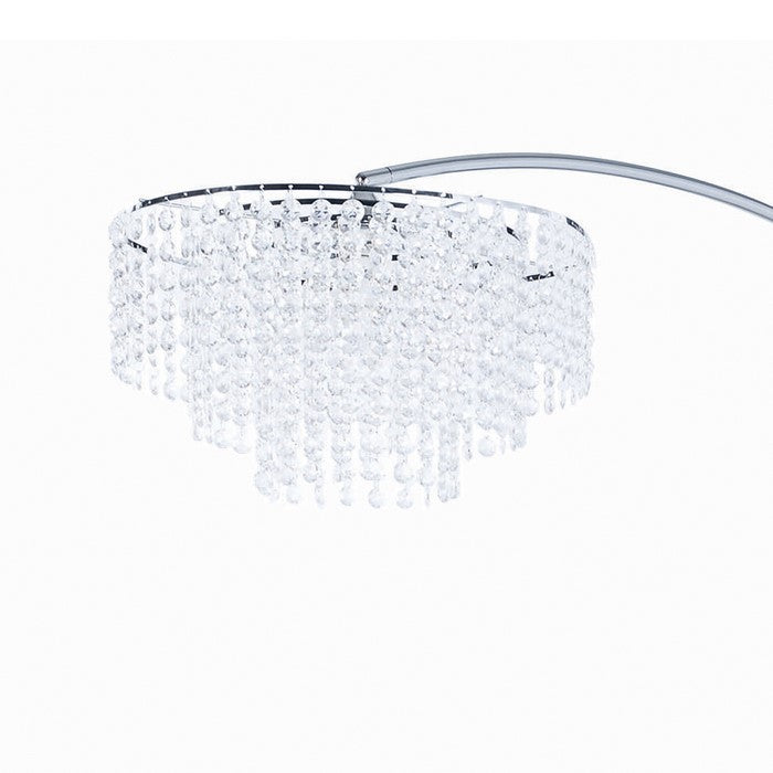 Crystal Accented Tiered Metal Floor Lamp with Marble Base, Silver and White