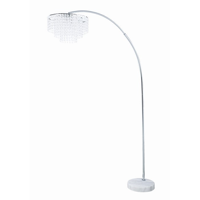 Crystal Accented Tiered Metal Floor Lamp with Marble Base, Silver and White