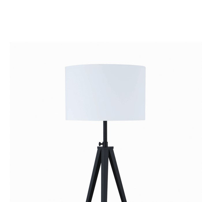 Height Adjustable Metal Tripod Floor Lamp with Fabric Shade, White and Black