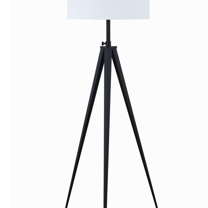 Height Adjustable Metal Tripod Floor Lamp with Fabric Shade, White and Black