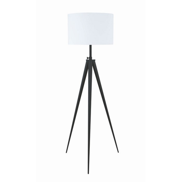 Height Adjustable Metal Tripod Floor Lamp with Fabric Shade, White and Black