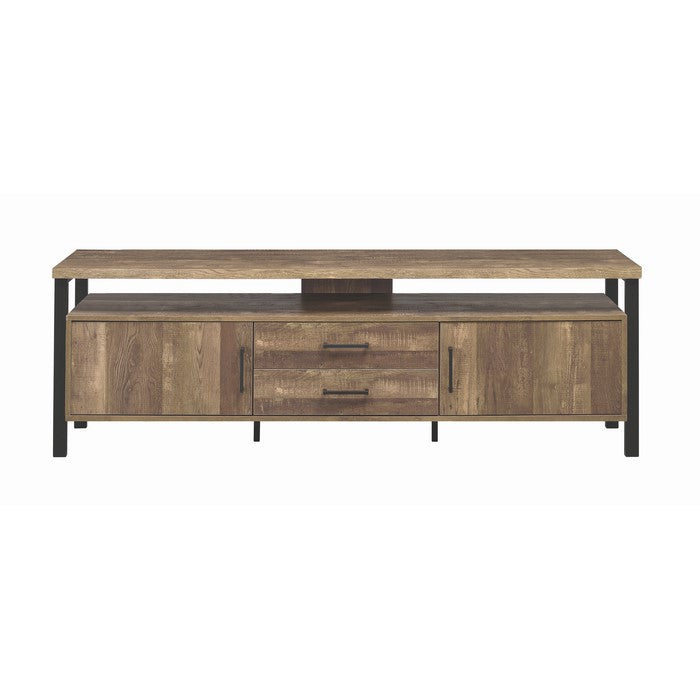 Industrial Style 70 inch Wooden TV Console with Metal Legs and Open Shelf Storage, Brown