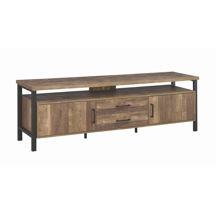 Industrial Style 70 inch Wooden TV Console with Metal Legs and Open Shelf Storage, Brown