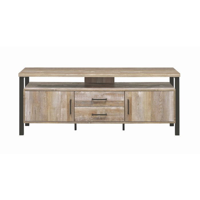58 inch Metal and Wooden TV Console with Spacious Storage and Center Back Support, Brown