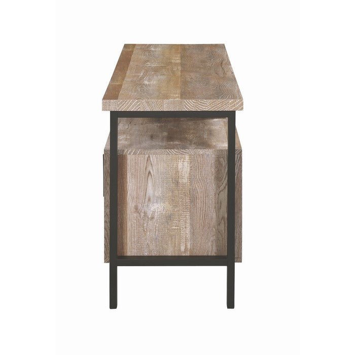 58 inch Metal and Wooden TV Console with Spacious Storage and Center Back Support, Brown