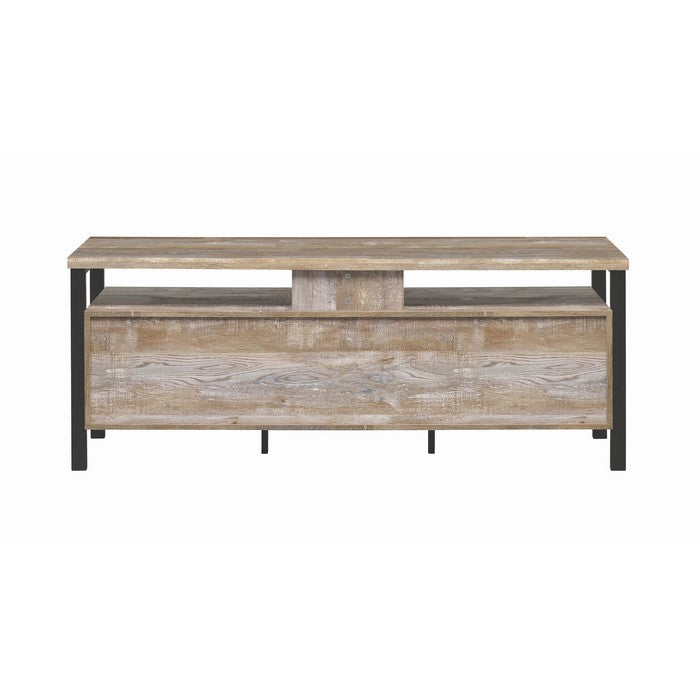 58 inch Metal and Wooden TV Console with Spacious Storage and Center Back Support, Brown