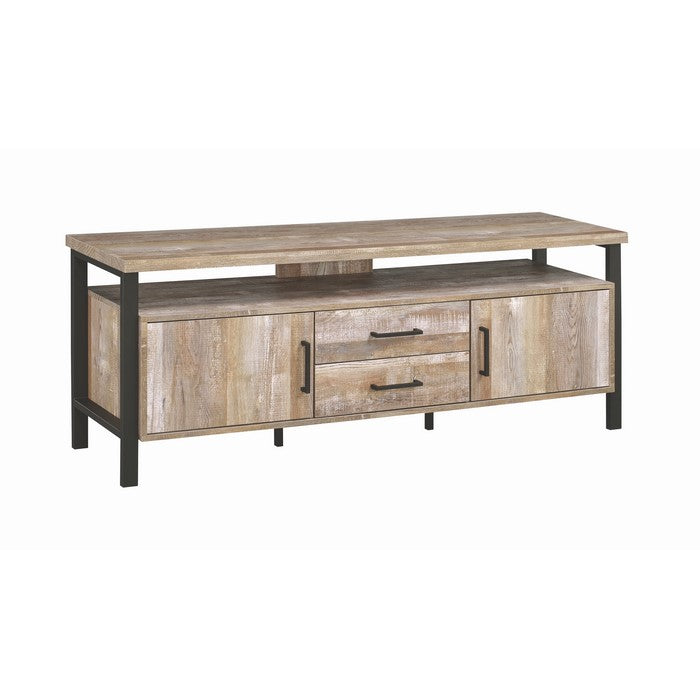 58 inch Metal and Wooden TV Console with Spacious Storage and Center Back Support, Brown