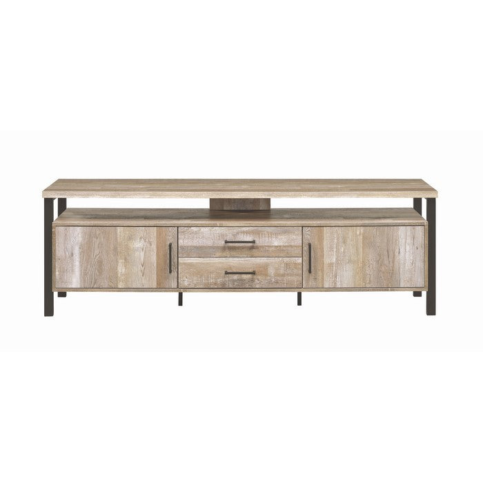 70 inch Wooden TV Console with Metal Legs and Open Shelf Storage, Brown