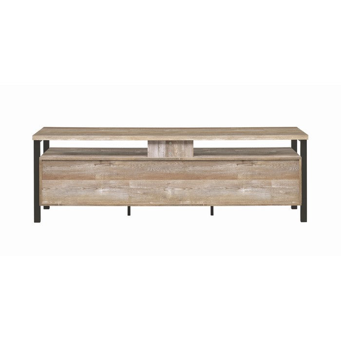 70 inch Wooden TV Console with Metal Legs and Open Shelf Storage, Brown