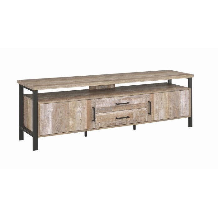 70 inch Wooden TV Console with Metal Legs and Open Shelf Storage, Brown