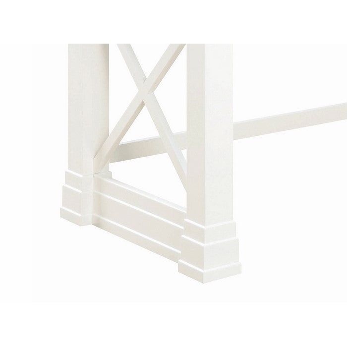 Three Drawer Rectangular Wooden Writing Desk with X shaped Side Panels, White