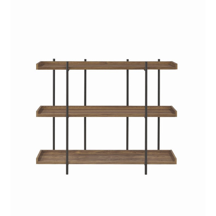 3 Tier Metal Framed Bookcase with Wooden Storage Shelves, Small, Brown and Black