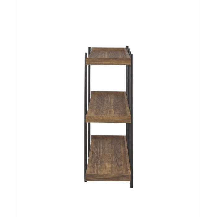 3 Tier Metal Framed Bookcase with Wooden Storage Shelves, Small, Brown and Black