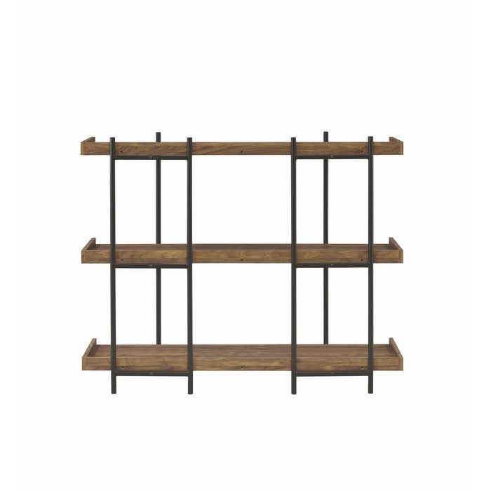 3 Tier Metal Framed Bookcase with Wooden Storage Shelves, Small, Brown and Black