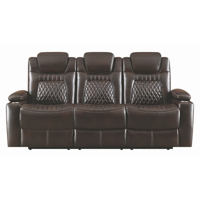 Leatherette Diamond Tufted Power Recliner Sofa with Drop Down Storage, Brown