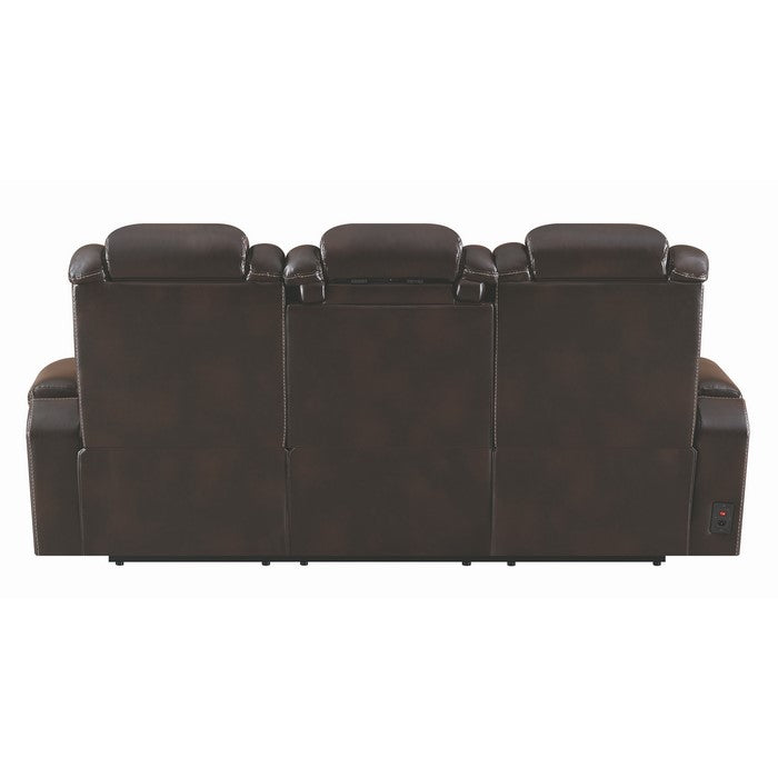 Leatherette Diamond Tufted Power Recliner Sofa with Drop Down Storage, Brown