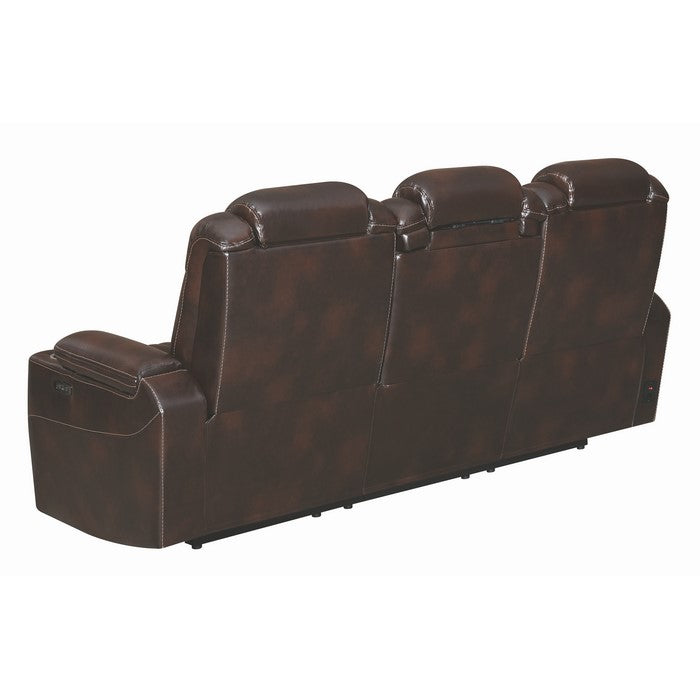 Leatherette Diamond Tufted Power Recliner Sofa with Drop Down Storage, Brown