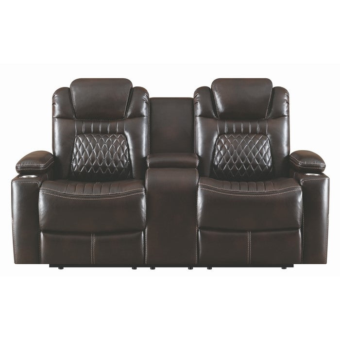 Leatherette Diamond Tufted Power Recliner Loveseat with Storage Console, Brown
