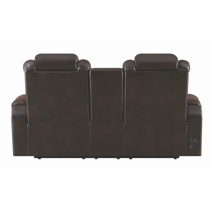 Leatherette Diamond Tufted Power Recliner Loveseat with Storage Console, Brown