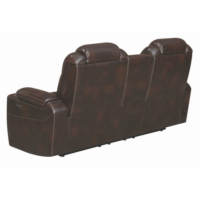Leatherette Diamond Tufted Power Recliner Loveseat with Storage Console, Brown