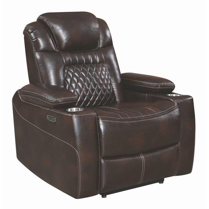 Leatherette Diamond Tufted Power Recliner with Power Adjustable Headrest, Brown