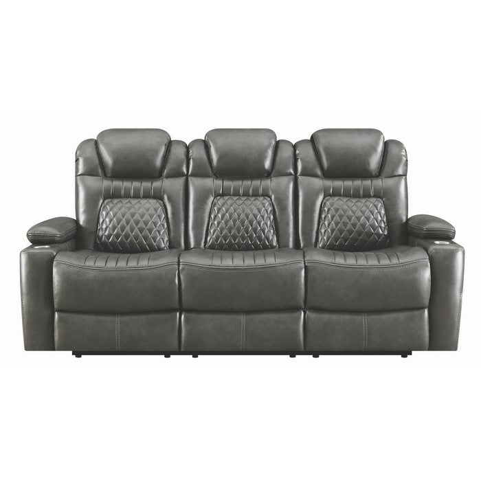 Leatherette Diamond Tufted Power Recliner Sofa with Drop Down Storage, Black