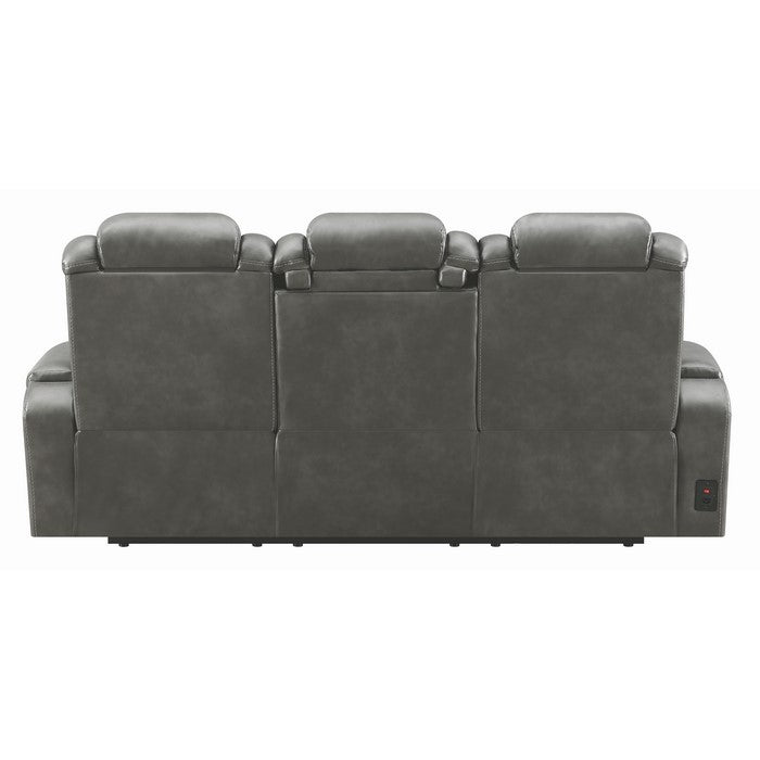 Leatherette Diamond Tufted Power Recliner Sofa with Drop Down Storage, Black