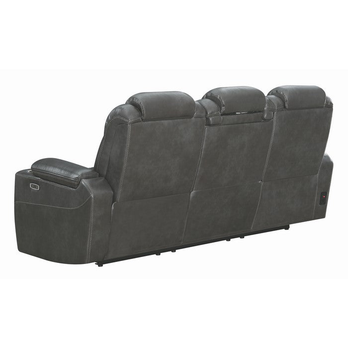 Leatherette Diamond Tufted Power Recliner Sofa with Drop Down Storage, Black