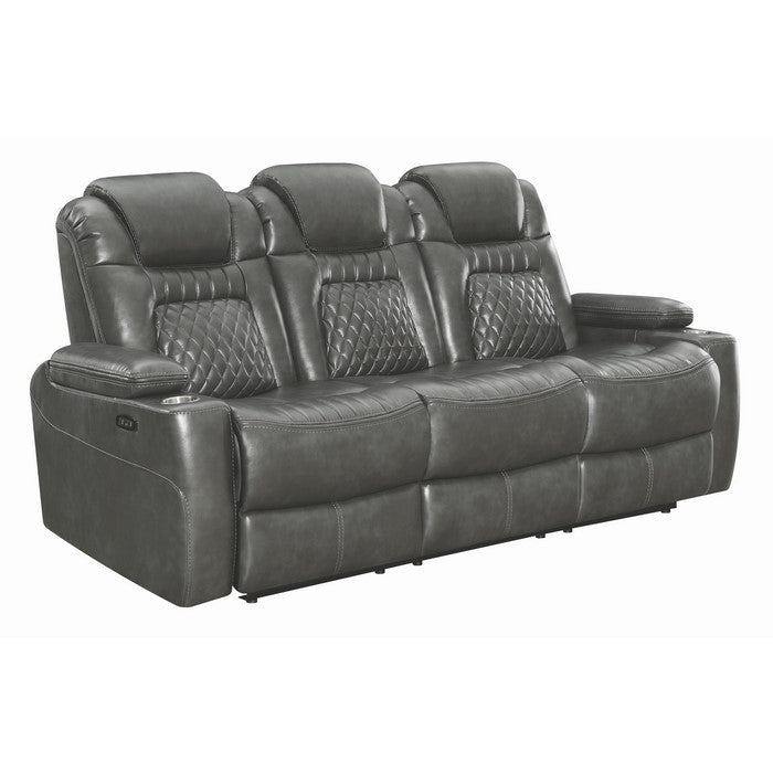 Leatherette Diamond Tufted Power Recliner Sofa with Drop Down Storage, Black