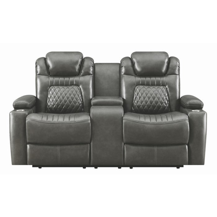 Leatherette Diamond Tufted Power Recliner Loveseat with Storage Console, Black