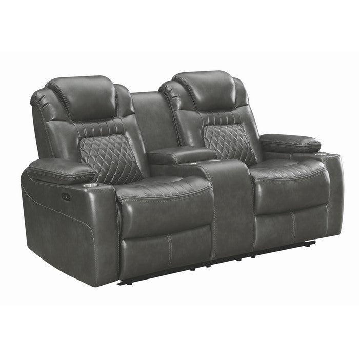 Leatherette Diamond Tufted Power Recliner Loveseat with Storage Console, Black