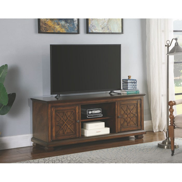 60 Inch Wooden TV Console with 2 Storage Compartments and 2 Door Cabinets, Brown