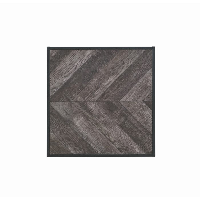 Metal Frame End Table with Wooden Top and Bottom Shelf, Black and Gray