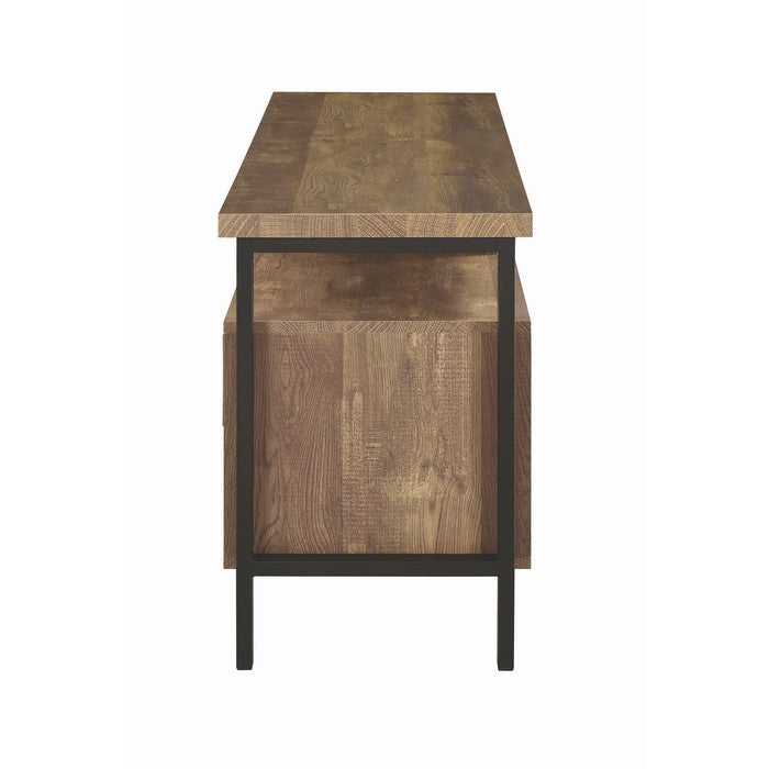 Industrial Design 58 Inch Wooden TV Console with Metal Legs and Open Shelf Storage, Brown