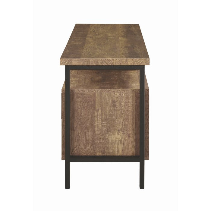 Industrial Design 58 Inch Wooden TV Console with Metal Legs and Open Shelf Storage, Brown
