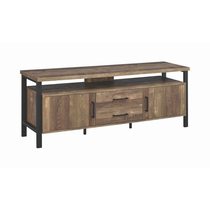 Industrial Design 58 Inch Wooden TV Console with Metal Legs and Open Shelf Storage, Brown