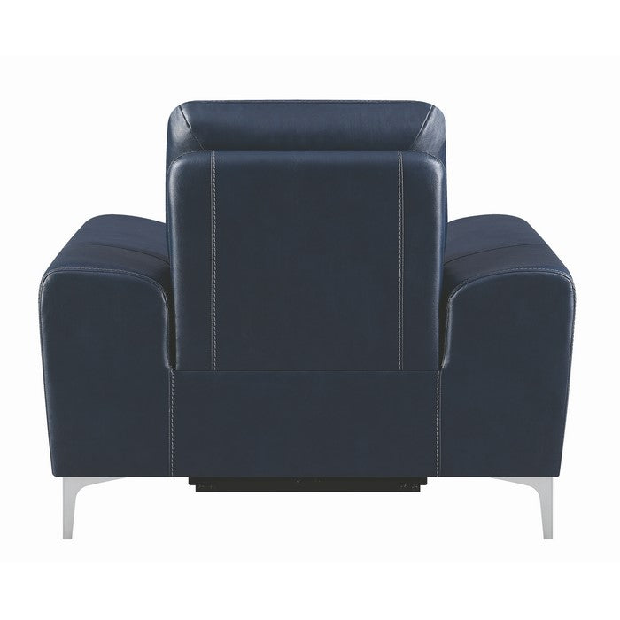 Leatherette Upholstered Power Recliner with Metal Legs and USB Port, Blue