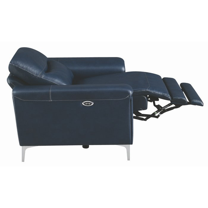 Leatherette Upholstered Power Recliner with Metal Legs and USB Port, Blue