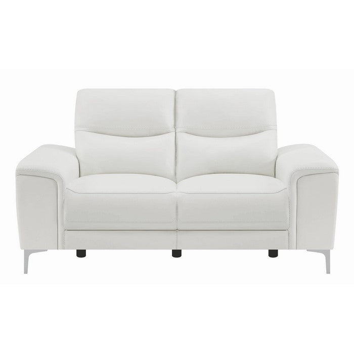 Modern Style Wood and Leatherette Dual Reclining Loveseat with USB Port, White