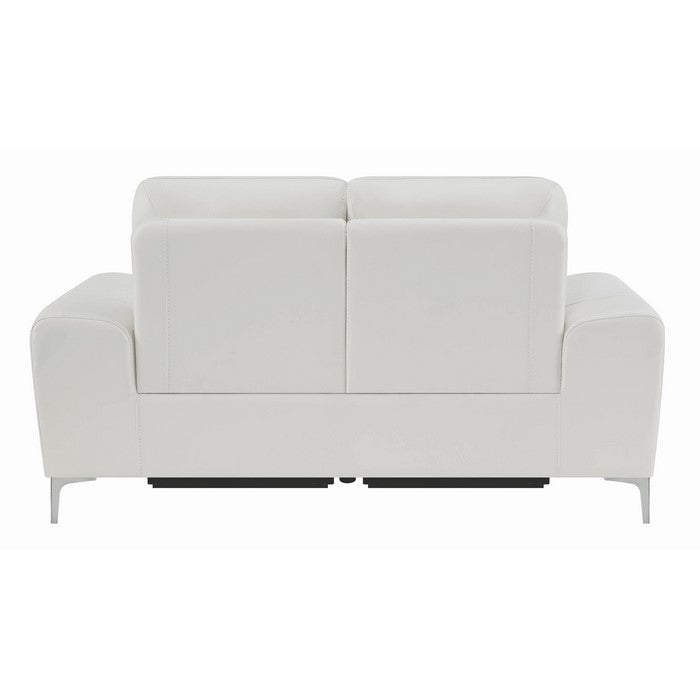 Modern Style Wood and Leatherette Dual Reclining Loveseat with USB Port, White