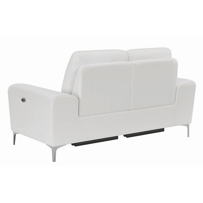 Modern Style Wood and Leatherette Dual Reclining Loveseat with USB Port, White