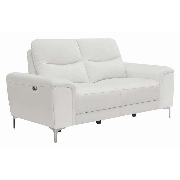 Modern Style Wood and Leatherette Dual Reclining Loveseat with USB Port, White