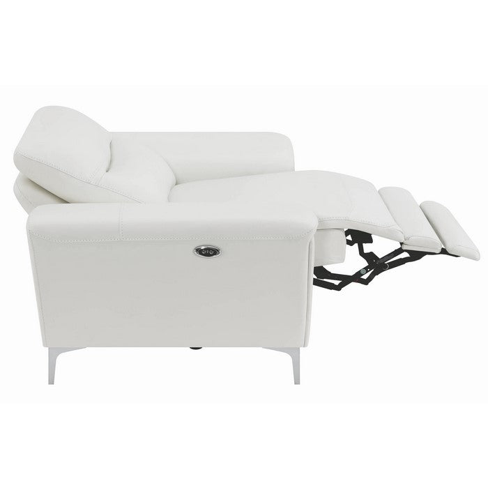 Modern Style Wood and Leatherette Power Recliner with USB Port, White