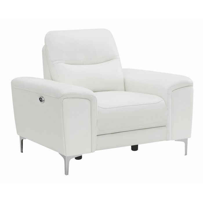 Modern Style Wood and Leatherette Power Recliner with USB Port, White