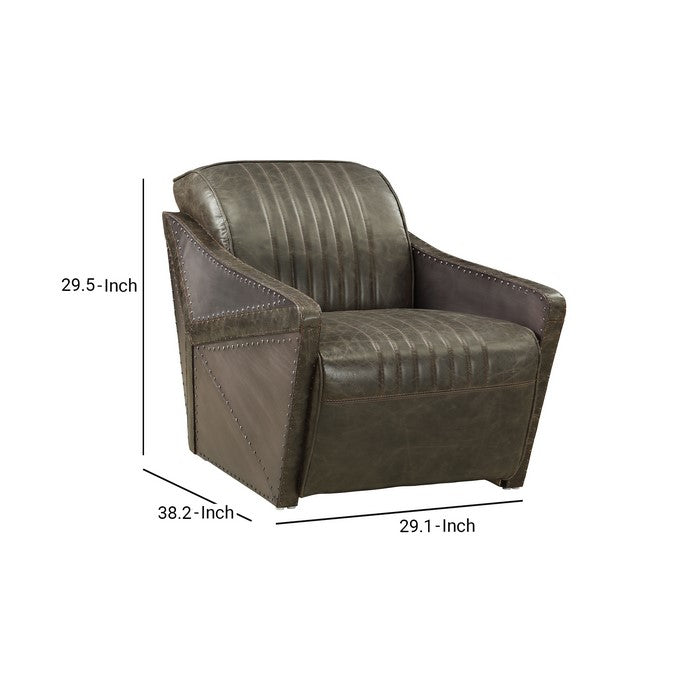 Industrial Style Leatherette Wooden Chair with Channel Tufting Details, Brown