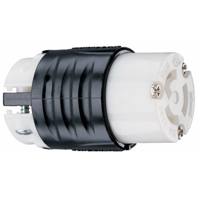 Legrand - Pass & Seymour PSL515CCCV3 Turn Lock Locking Device Connector 15-Amp 125-volt L5-15R, Black Back, White Front
